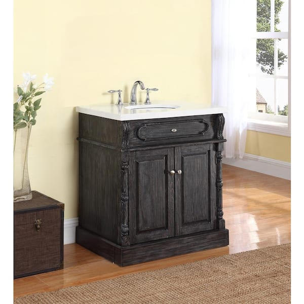 Crawford & Burke Baymore 30 in. W x 22 in. D Vanity in Distressed Charcoal with Marble Vanity Top in Gray and White with White Basin