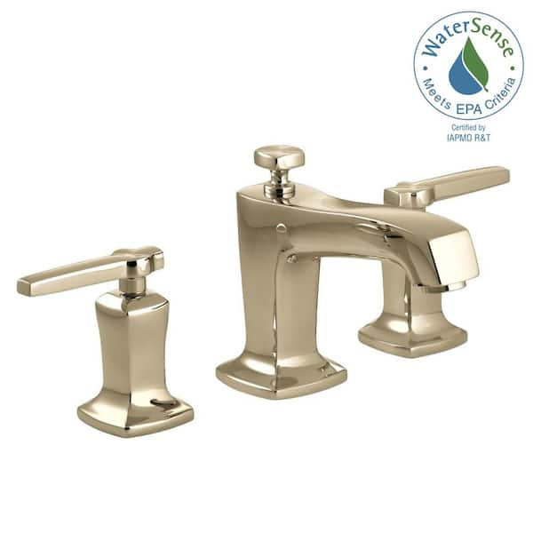 KOHLER Margaux 8 in. Widespread 2-Handle Low-Arc Bathroom Faucet with Lever Handles in Vibrant French Gold