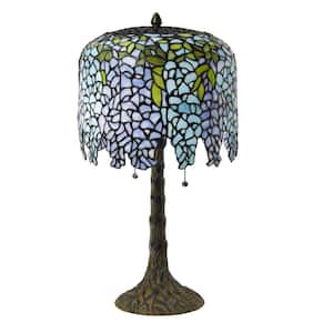 Jean-Baptiste 22.25 in. Antique Bronze and Multi-Color Tiffany-Style Wisteria Stained Glass Table Lamp