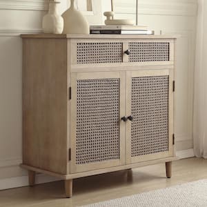 Rustic Natural Wood Buffet Cabinet with Waved Wood Mosaic Design