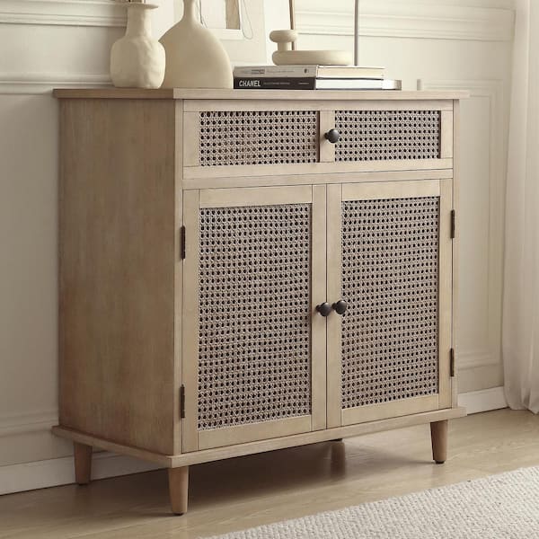 Art Leon Rustic Natural Wood Buffet Cabinet with Waved Wood Mosaic Design