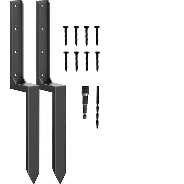 Heavy-Duty Black 11-Gauge Steel Fence Post Anchor Repair Kit for 4 x 4 and 6 x 6 Wood Posts (2-Pack)