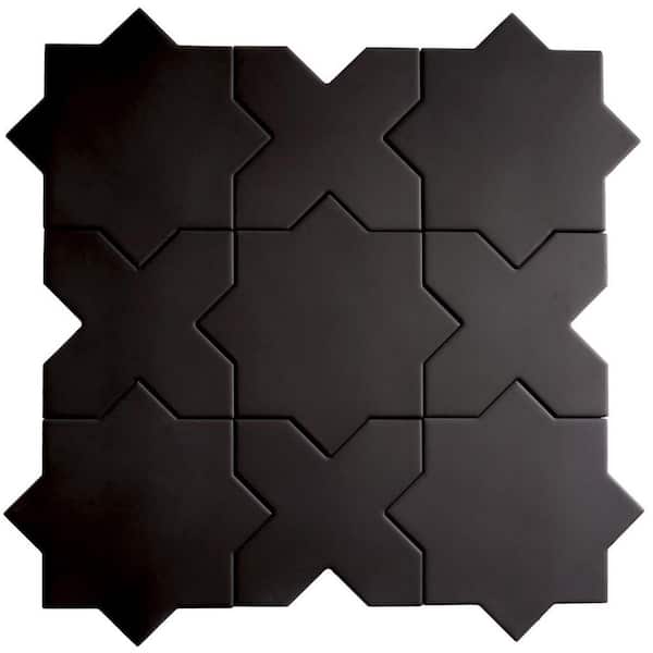 Seville 7 in. x 12 in. Graphite Black Star and Cross Matte Porcelain Wall and Floor Sample Tile (0.51 sq. ft.)