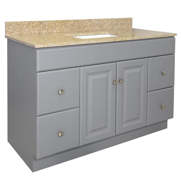 Design House Wyndham 49 in. W x 22 in. D 2-Dr 4-Dwr Bath Vanity in Gray with Vanity Top in Golden Sand Granite with White Basin