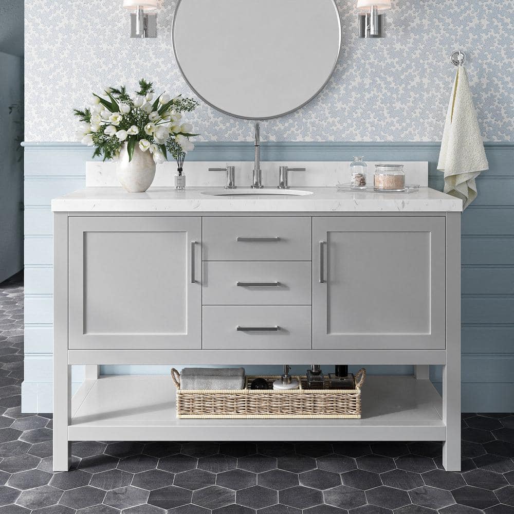 Bayhill 54'' Gray Wood Single Vanity with Quartz Top