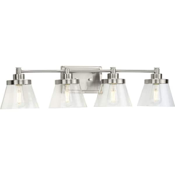 Hinton 33.5 in. 4-Light Brushed Nickel Clear Seeded Glass Farmhouse Bath Vanity Light
