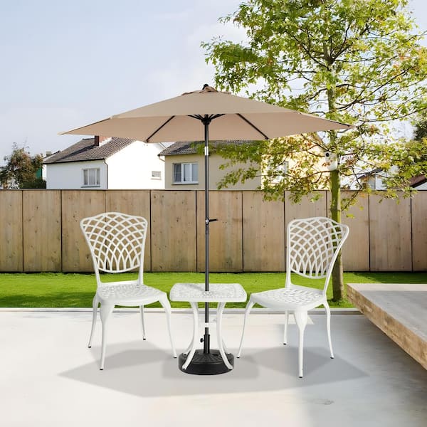 HOMEFUN 3-Piece Outdoor White Cast Aluminum Patio Bistro Set with Umbrella Hole Table and Chairs Set of 2