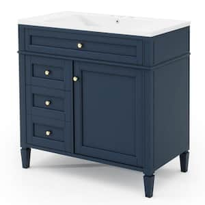 36 in. W x 18 in. D x 33 in. H Single Sink Freestanding Bath Vanity in Blue with White Resin Top and Mirror