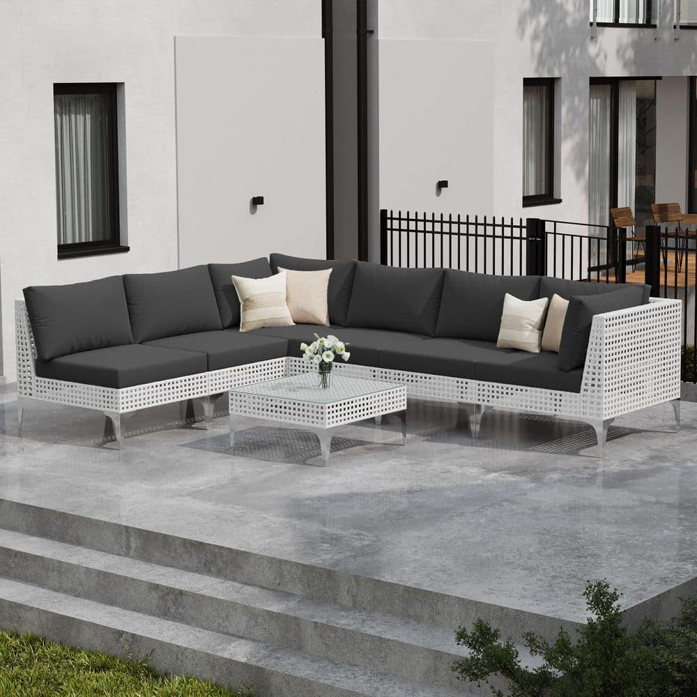 7-Piece Outdoor Wide Rattan Sectional Sofa Set Wicker Patio Conversation Se