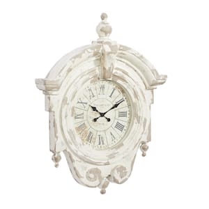 34 in. x 44 in. Cream Fiberglass Carved Scroll Wall Clock with Distressing