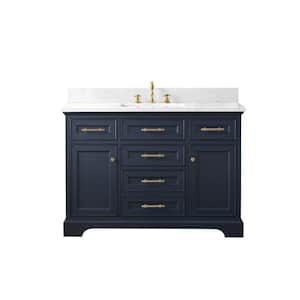 Thompson 48 in. W x 22 in. D Bath Vanity in Indigo Blue with Engineered Stone Top in Carrara White with White Sink