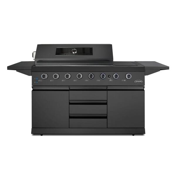 58 in. Newport Collection 8-Burner Propane Gas Grill, Side Griddle, Infrared Rotisserie, Knob LEDs, Matte Black