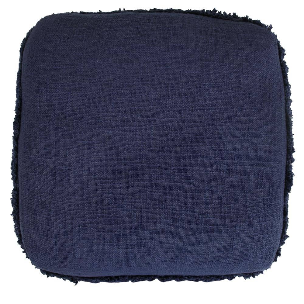 Contemporary Navy Blue Cotton Tufted Pouf Ottoman
