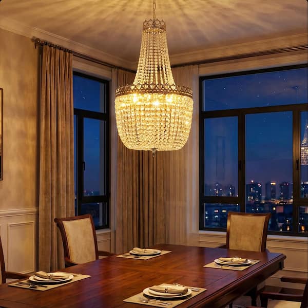 Cheyenne 5-Light 19.6 in. Chrome Crystal Antique Empire Lantern Dimmable Chandeliers Living Foyer Lighting