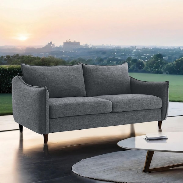 Furniture of America Boulder 65.5 in. Gray Solid Chenille Upholstered 2-Seater Loveseat with Slope Arms and Removable Back Pillows
