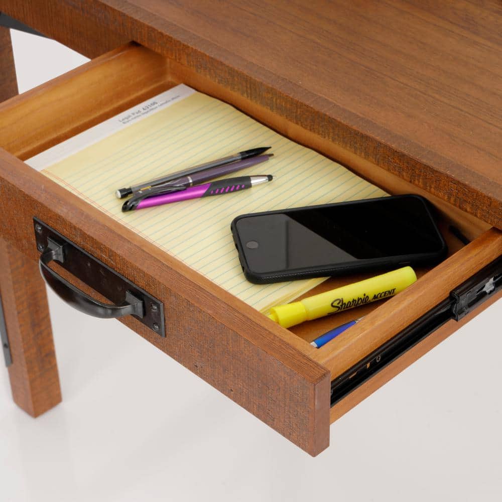 Brown Wood Industrial Desk with Hutch and USB Ports