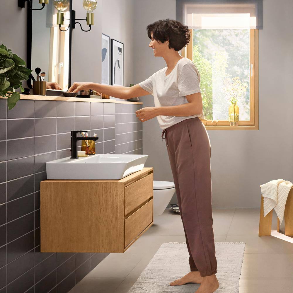 Matte Black Single Hole Bathroom Faucet with Pop-Up Drain