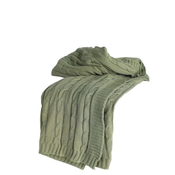HomeRoots Olive Green Striped Cotton Throw Blanket