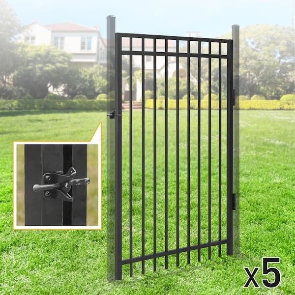 4 ft. x 6 ft. Flat Top Anti-Rust Metal Fence Gate, Decorative Garden Gate (Pack of 5)