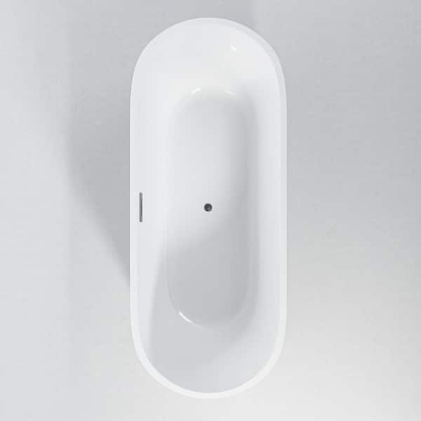 59 in. x 30 in. Acrylic Freestanding Soaking Bathtub with Unique Pleated Design: Spacious Oval Shape, Gloss White Finish