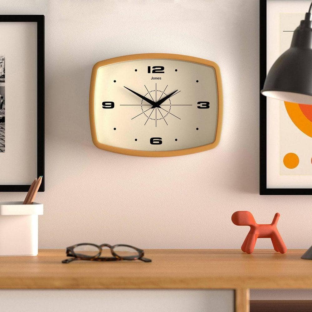 10 in. W Rectangular Retro Yellow Analog Plastic Wall Clock