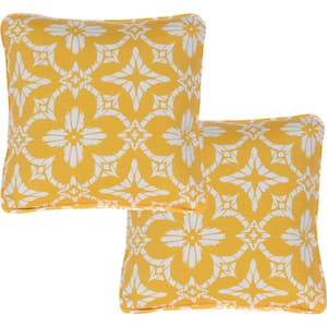 Floral Yellow Indoor or Outdoor Throw Pillows (Set of 2)
