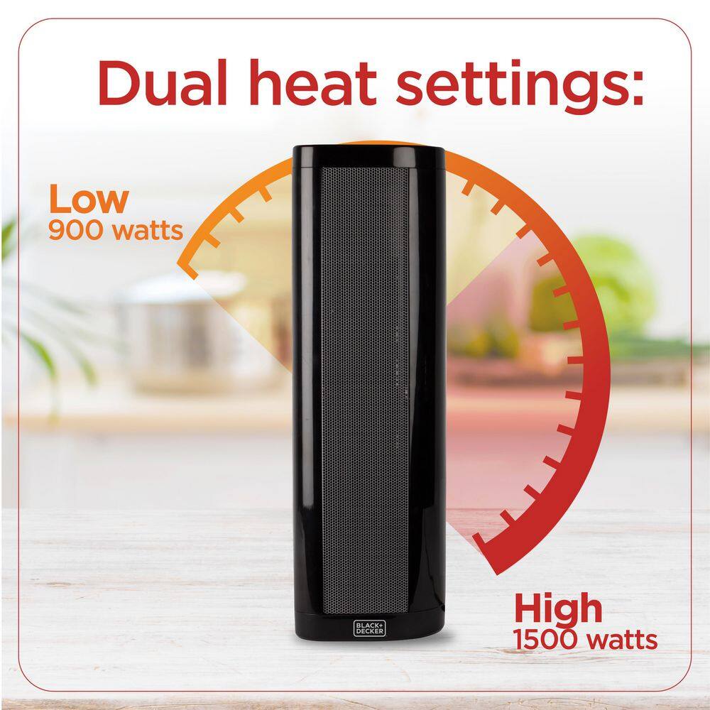 Black Ceramic Electric Tower Heater with Adjustable Thermostat