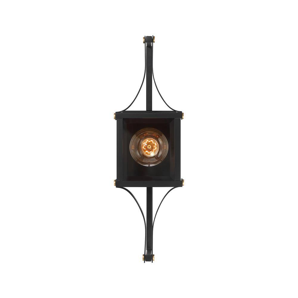 Matte Black and Brass Dimmable Lantern Sconce