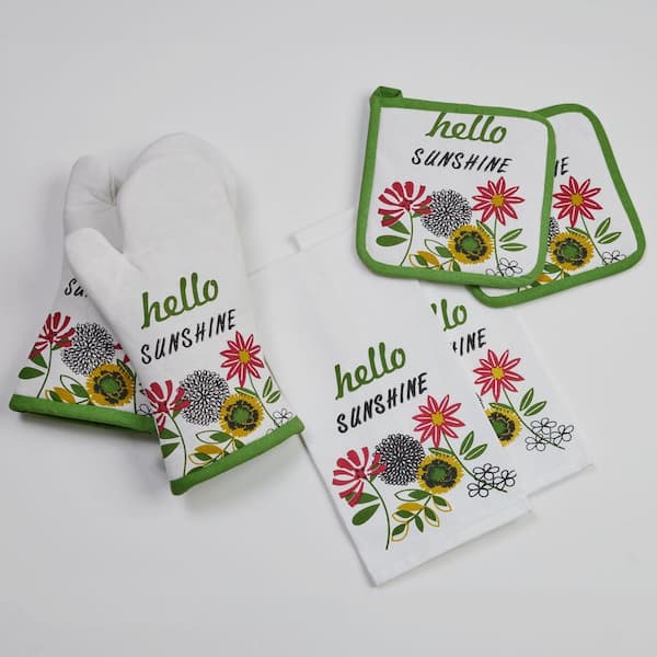 Hello Sunshine 100% Cotton 6-Piece Kitchen Towel, Pot Holder, Oven Mitt Set