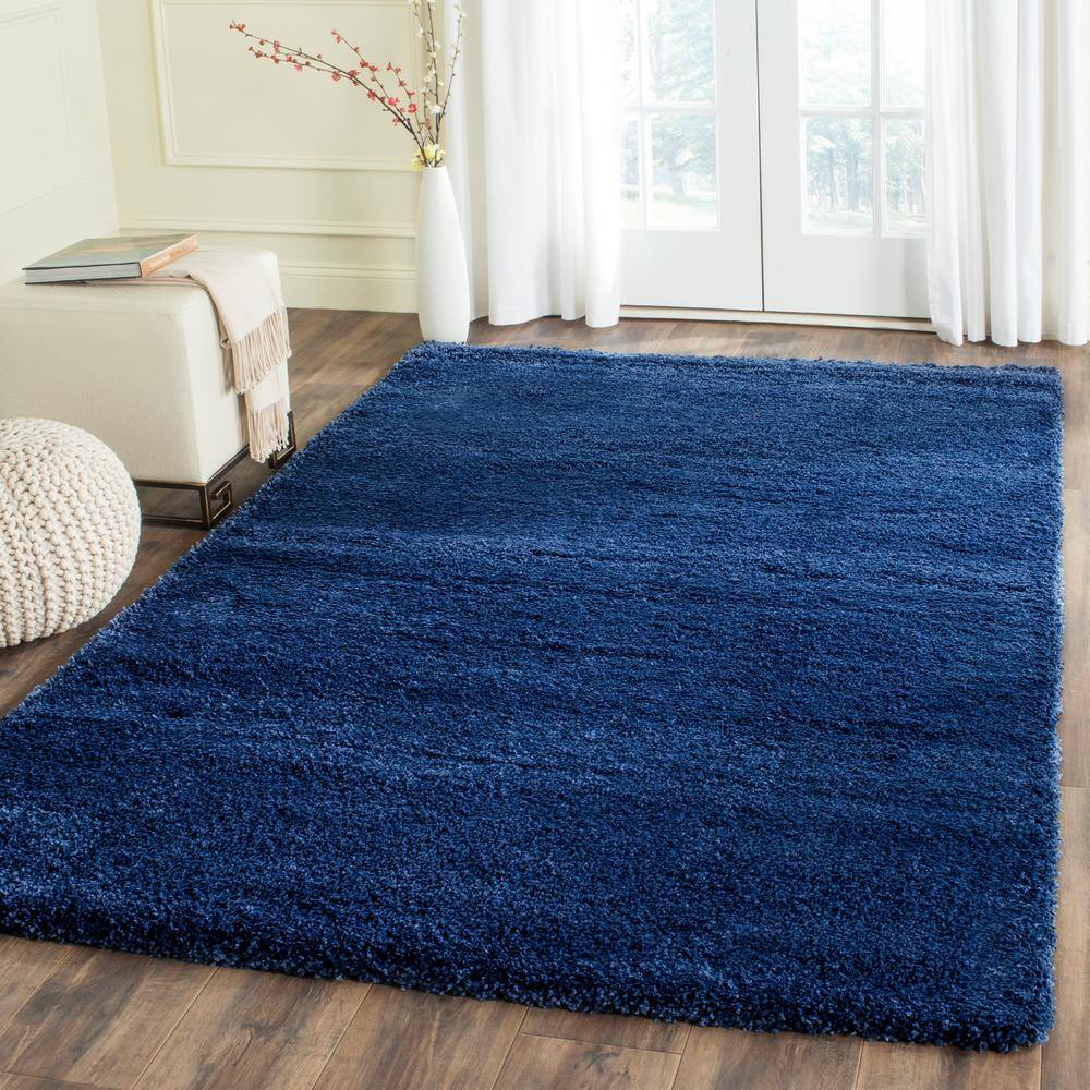 Navy Square Synthetic Shag Area Rug, 7' x 7'