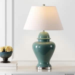 Sagwa 33 in. Teal Ceramic/Iron Modern Classic LED Table Lamp