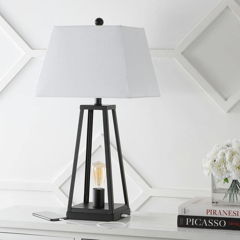 Waylon Black Iron Industrial Table Lamp with USB Port