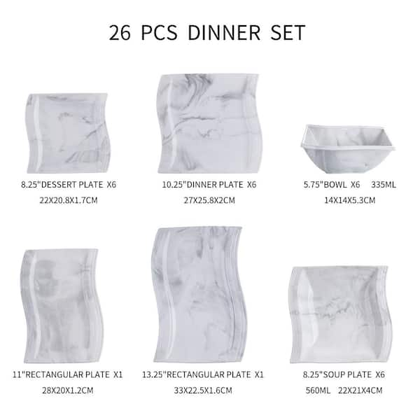 Malacasa Flora Marble Grey Porcelain Dinnerware Set Plates, Cups, Bowls,  And Saucers For 6 People Elegant Tableware Collection From Qg8i, $151.05