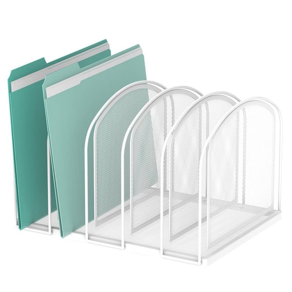 7.87 in. x 12.2 in. File Organizer for Desk, 5-Section Mesh Desk Organizer, Vertical Desktop Organizer, white