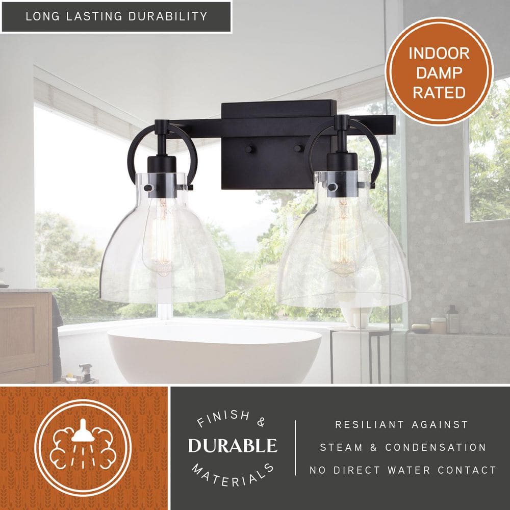 Matte Black Steel 2-Light Dimmable Vanity Fixture