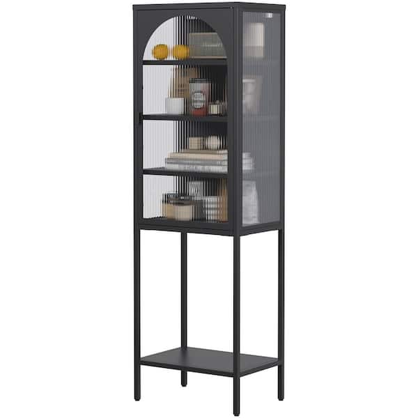 FUNKOL 19.7 in. x 13.8 in. x 63 in. White 5-Shelf Metal Storage Cabinet with 3 Adjustable Dividers and Glass Doors