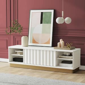 Rene Modern Scalloped TV Stand for TVs up to 65 in. Glossy White and Golden Bronze