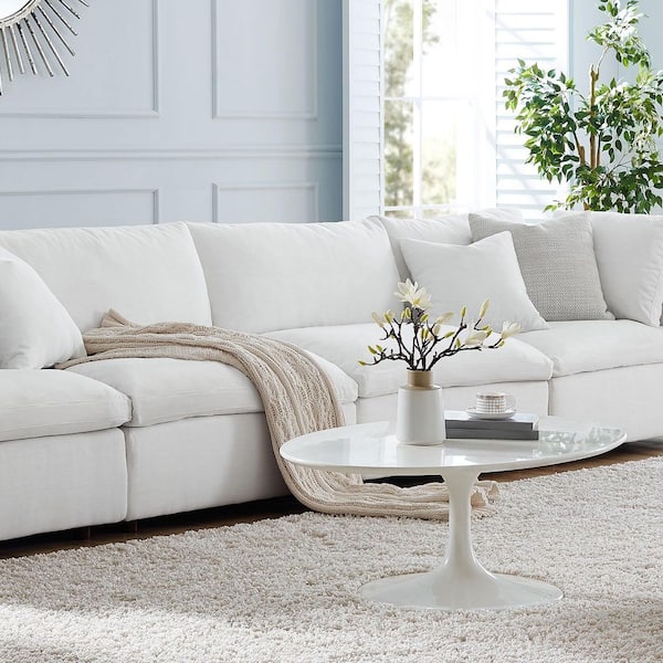 MODWAY Commix 117 in. Armless 3-Piece Polyester Modular Sectional Sofa in. White with Down Feather and Cotton Cushions