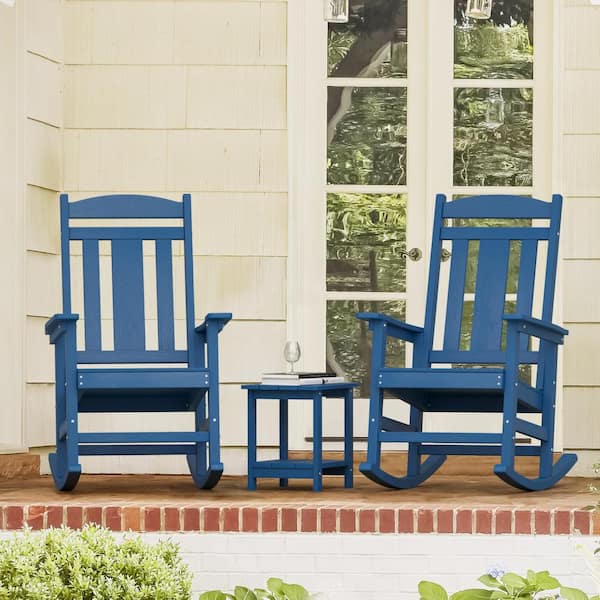 LUE BONA Hampton Navy Blue Recycled Plastic Weather Resistant Outdoor Rocking Chair Porch Rocker Patio Rocking Chair Set of 2
