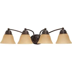Empire 29 in. 4-Light Mahogany Bronze Vanity Light with Champagne Linen Washed Glass Shade