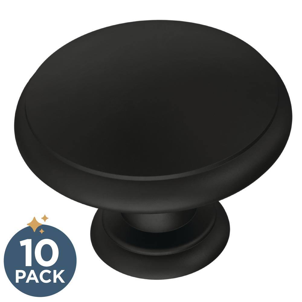 10-Pack Round Ringed 1-1/4 in. (32 mm) Classic Matte Black Cabinet Knobs