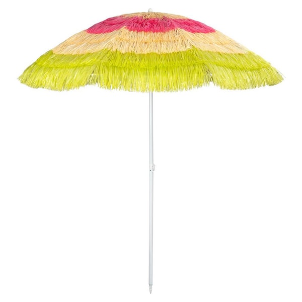 Zeus & Ruta 7 Ft. Tiki Straw Hawaiian Style Umbrella for Patio Pool and Beach in Multi-Color