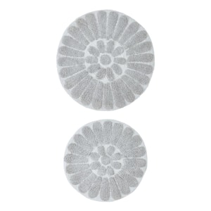 Chesapeake Bursting Flower 2piece White & Light Grey Round Bath Rug Set (24 in. and 30 in.)