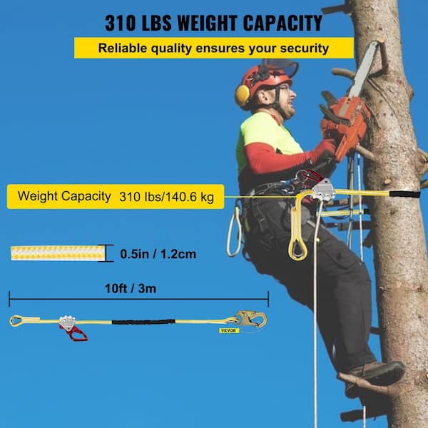 VEVOR Positioning Lanyard 1/2 in. x 10 ft. Adjustable Polyester Arborist  Lanyard w/Grab, Snap Hook, D-ring for Tree Climber YCYCKDJG12X10GQD0V0 -  The Home Depot