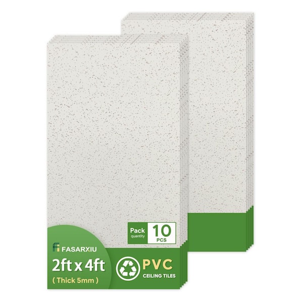 White 2 ft. x 4 ft. Modern Waterproof Washable and Fire-Rated PVC Ceiling Tile (80 sq. ft. / case) 10 Tiles