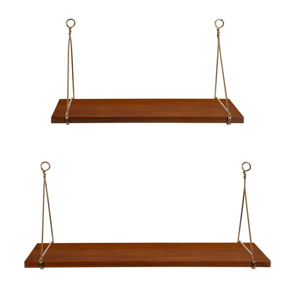 Walnut Brown Floating Wood Wall Shelf Duo, 26.5 in