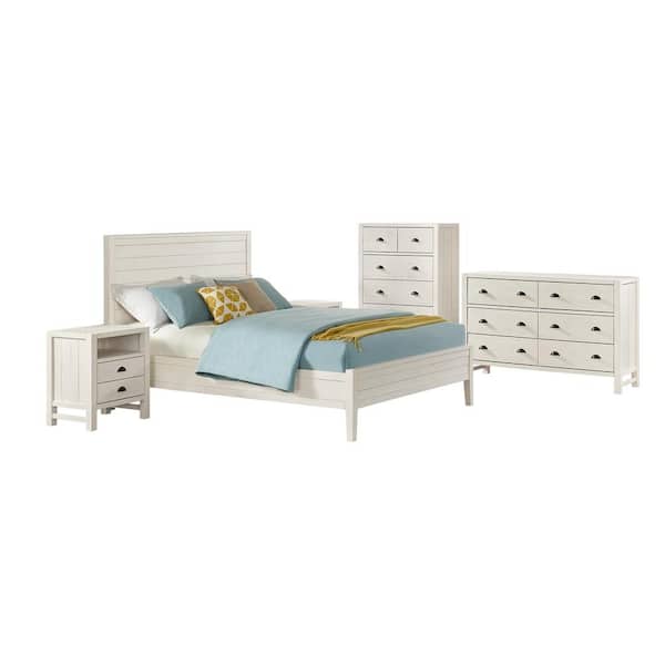 Alaterre Furniture Arden 5-Piece Wood Bedroom Set with Queen Bed, Two 2-Drawer Nightstand, 5-Drawer Chest, 6-Drawer Dresser,Driftwood White