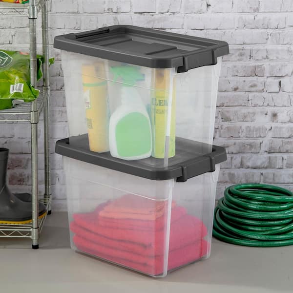 Storage Containers 30 Gallon Plastic Tote Bin W/ Latching Lid Garage Home 4  Pack
