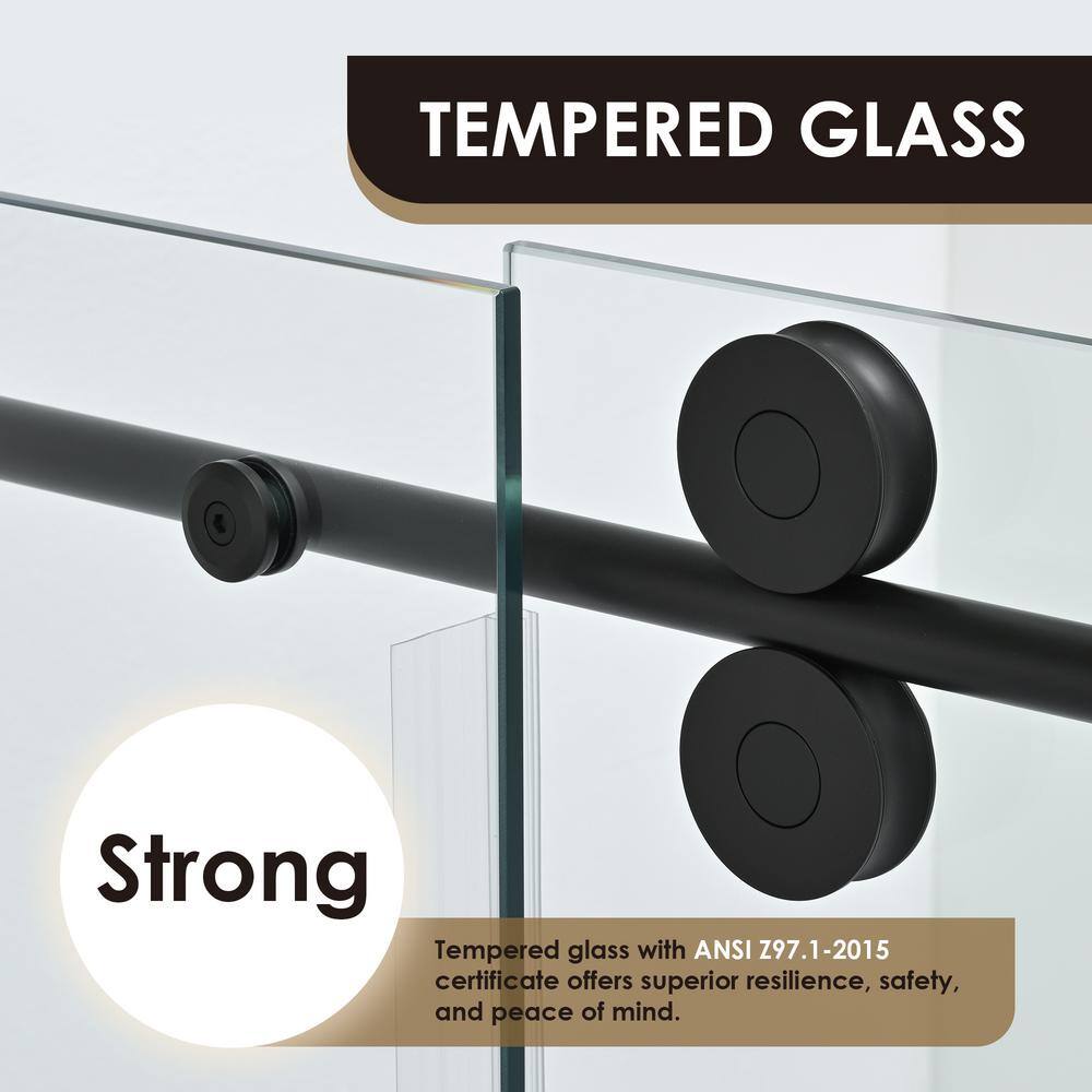 Matte Black Frameless Sliding Shower Door with Clear Glass
