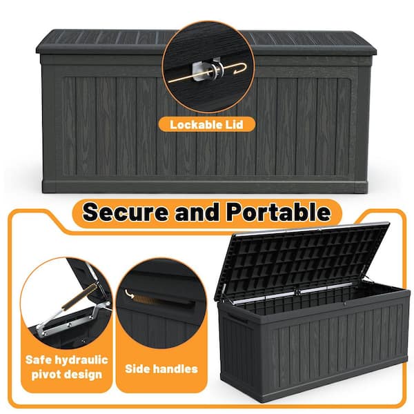 Sudzendf 260 Gal. Black Plastic Deck Box, Outdoor Storage Chest